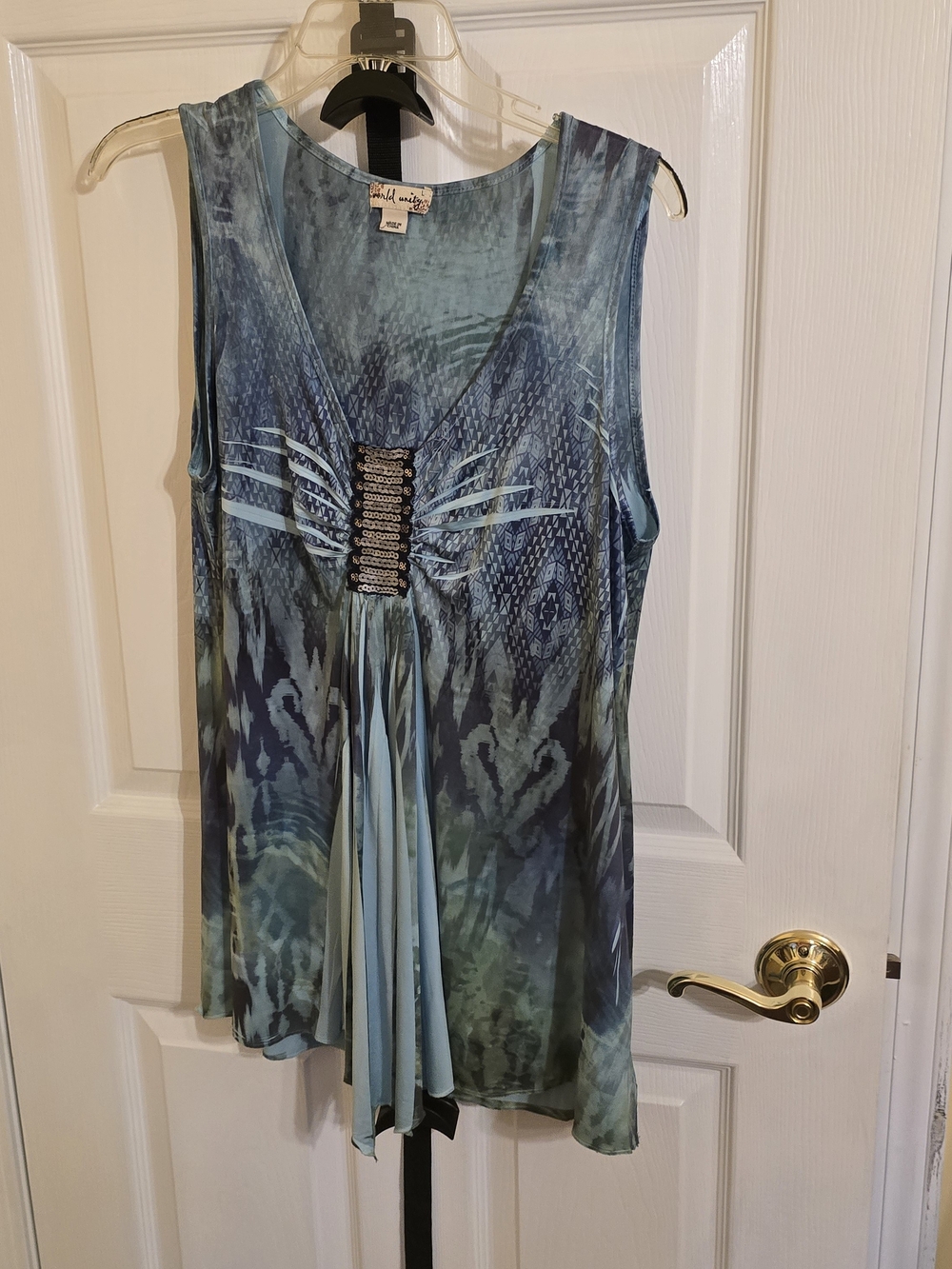 Mixed Blue Tie-Dye Sleeveless Tank Top by World Unity